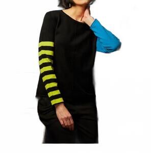 NEW ELENA WANG colorblock long sleeve sweater in black, yellow, blue